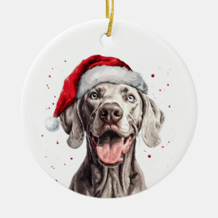 Ornamento De Cerâmica Natal Personalizado do Cão Weimaraner Feliz