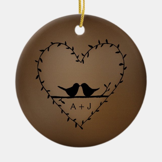 Ornamento De Cerâmica Natal Personalizado do Casal Romântico de Leão Ele (Frente)