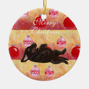 Ornamento De Cerâmica Natal personalizado do filhote de cachorro do