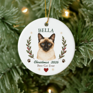 Ornamento De Cerâmica Natal Personalizado do Gato Siames