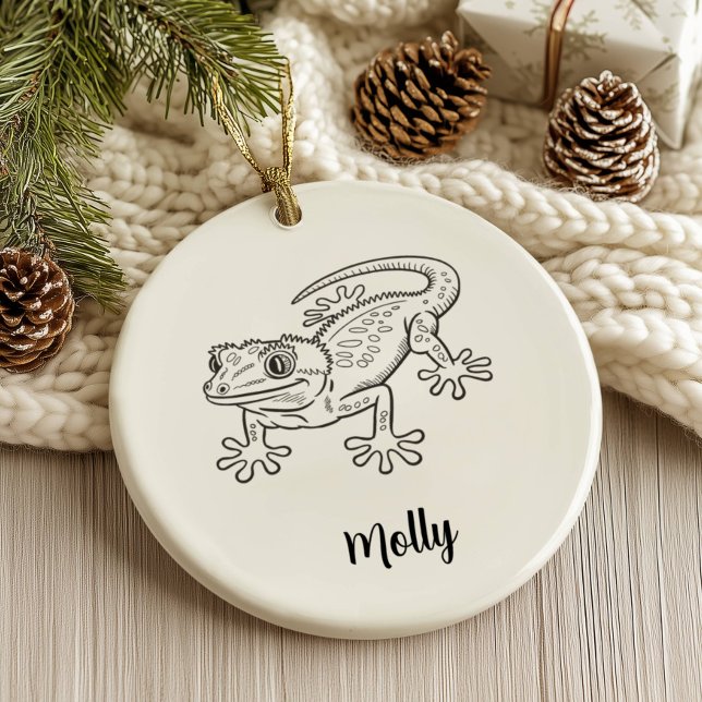 Ornamento De Cerâmica Natal Personalizado do Gecko (Criador carregado)