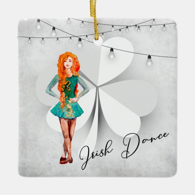 Ornamento De Cerâmica Natal personalizado do Irish Dance Clover (Frente)