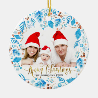 Ornamento De Cerâmica Natal Personalizado do Padrão de Inverno Elegante