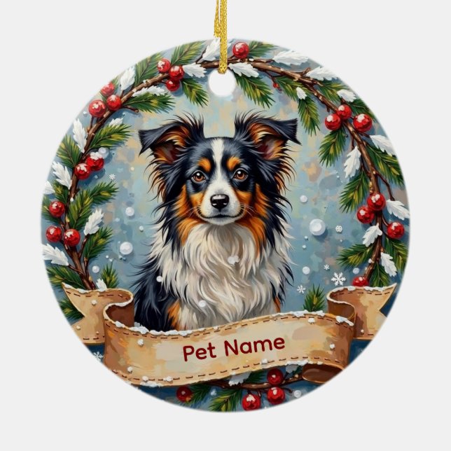 Ornamento De Cerâmica Natal Personalizado do Papillon (Traseira)