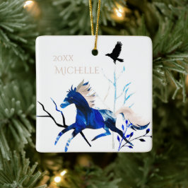 Ornamento De Cerâmica Natal personalizado do Pôneo de inverno e do Caval