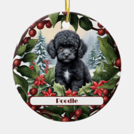 Ornamento De Cerâmica Natal Personalizado do Poodle de Teacup Preto