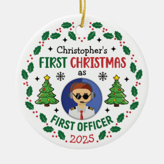 Ornamento De Cerâmica Natal Personalizado do Primeiro Oficial com Nome P