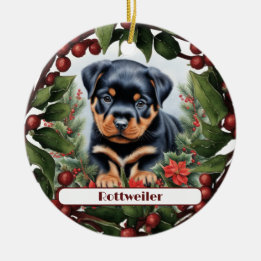 Ornamento De Cerâmica Natal Personalizado do Rottweiler Feriado de Puppy