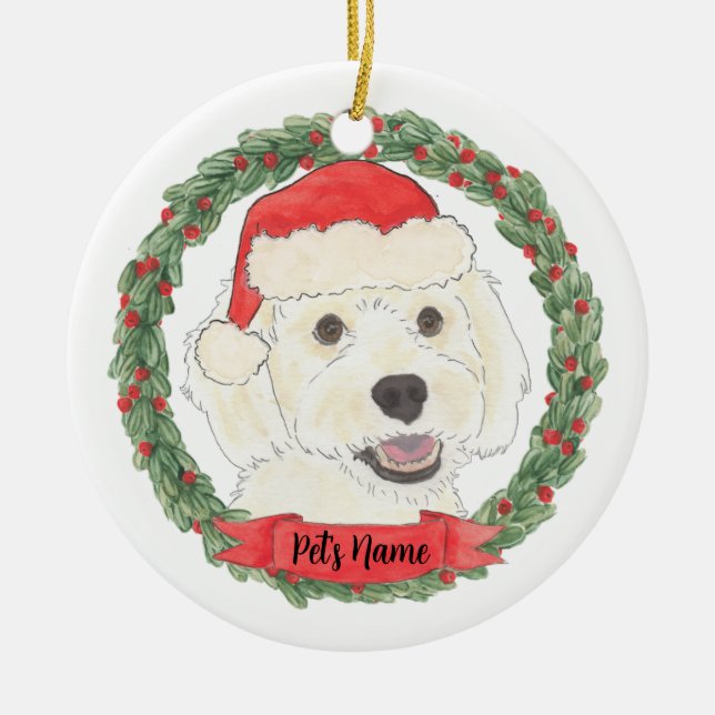 Ornamento De Cerâmica Natal Personalizado Doodle de Creme Branco (Frente)