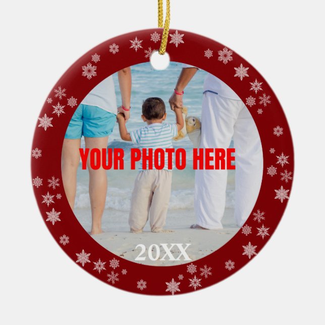 Ornamento De Cerâmica Natal Personalizado em Floco de Neve (Frente)