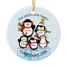 NATAL Personalizado Família De 5 Pinguins Natal