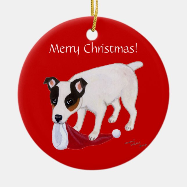 Ornamento De Cerâmica Natal personalizado Jack Russell Terrier (Frente)