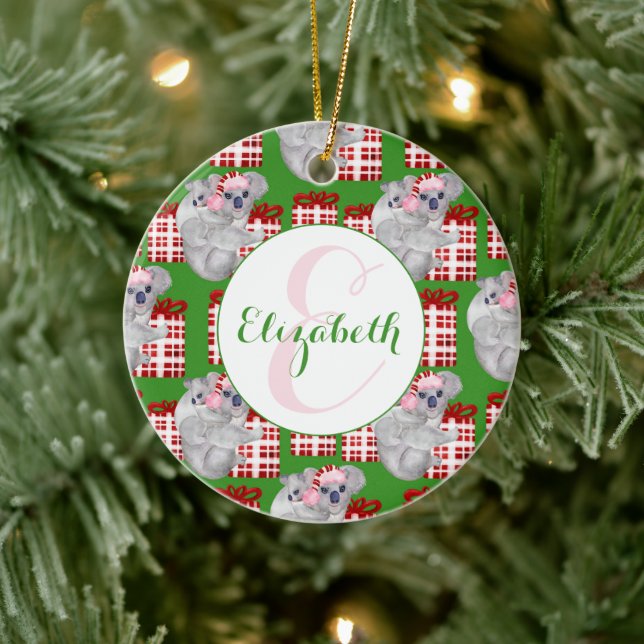 Ornamento De Cerâmica Natal personalizado - Koalas Green (Árvore)