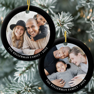 Ornamento De Cerâmica Natal Personalizado Minimalista Moderno com Foto