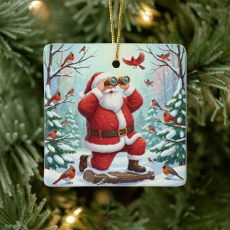 Ornamento De Cerâmica Natal Personalizado Observador de Pássaros Papai N