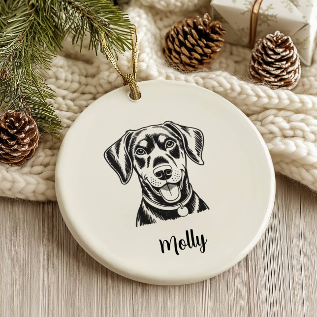 Ornamento De Cerâmica Natal Personalizado para Cachorro Dobermann (Criador carregado)