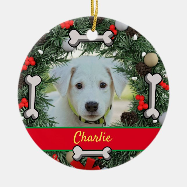 Ornamento De Cerâmica Natal personalizado para cães (Frente)