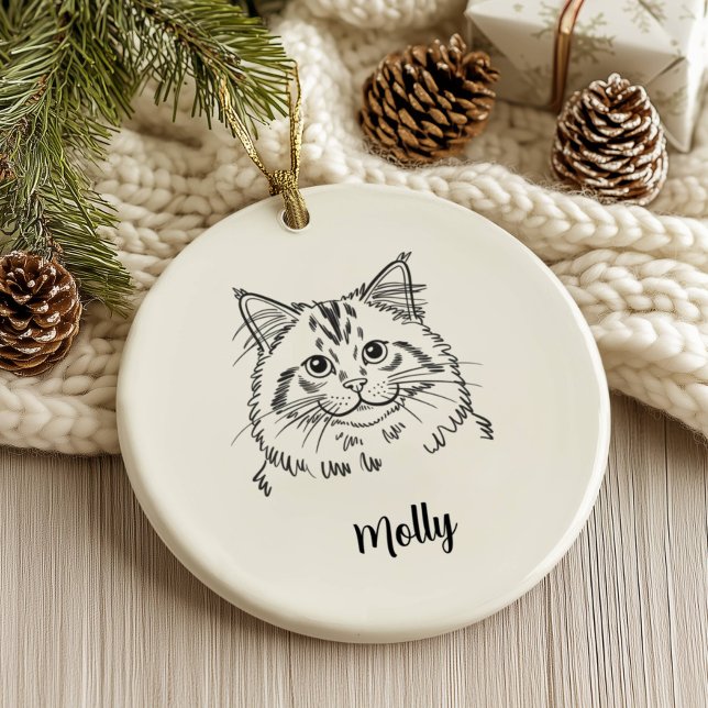 Ornamento De Cerâmica Natal Personalizado para Gato (Criador carregado)