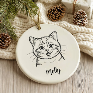 Ornamento De Cerâmica Natal Personalizado para Gato