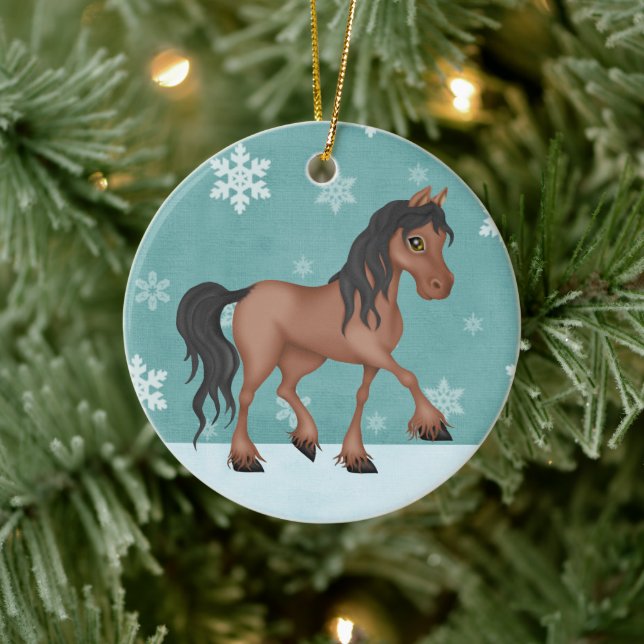 Ornamento De Cerâmica Natal Personalizado para o Cavalo Marrom Neve (Árvore)