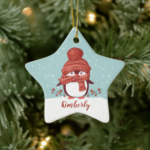 Ornamento De Cerâmica Natal personalizado para pinguins