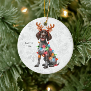 Ornamento De Cerâmica Natal Personalizado para Pointer Alemão de Cabelo