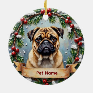 Ornamento De Cerâmica Natal Personalizado Pug