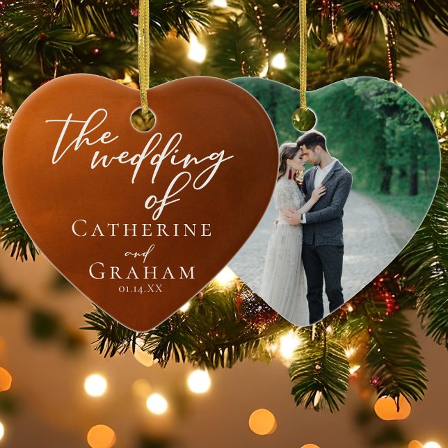 Ornamento De Cerâmica Natal Personalizado Rustic Orange Casamento Laranj (Criador carregado)