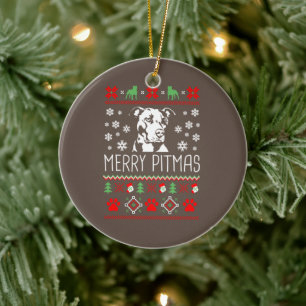 Ornamento De Cerâmica Natal Pitbull Amantes Feliz Pitmas Festa Feia