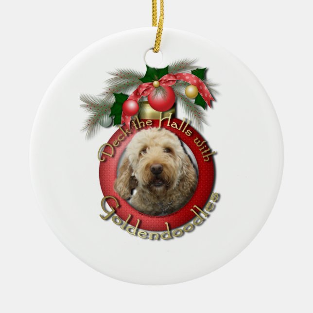 Ornamento De Cerâmica Natal - plataforma os salões - Goldendoodles (Frente)
