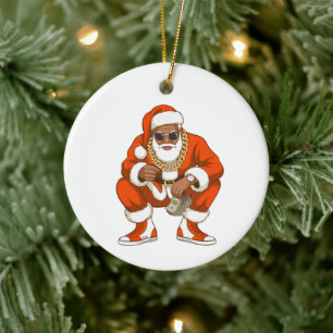 Ornamento De Cerâmica Natal Preto Africano Americano Papai Noel Feriado