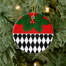 Ornamento De Cerâmica Natal Preto Vermelho Branco Padrão Arlequim 