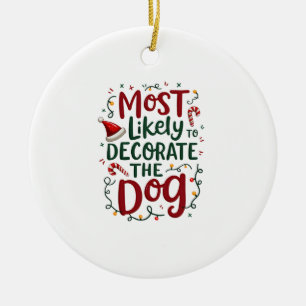 Ornamento De Cerâmica Natal Provavelmente Decorar Cachorro Família Xmas