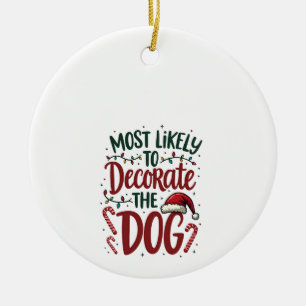 Ornamento De Cerâmica Natal Provavelmente Decore Cachorro Xmas Família C