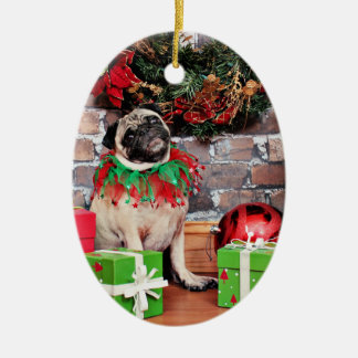 Ornamento De Cerâmica Natal - Pug - lírio Lou