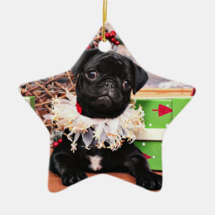 Ornamento De Cerâmica Natal - Pug - margarida Mae