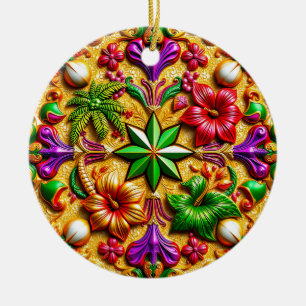 Ornamento De Cerâmica NATAL Puro Amarelo Vermelho 3D