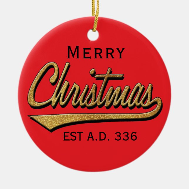 Ornamento De Cerâmica Natal "Retro Felry Christmas"/Ornamento Círculo (Frente)