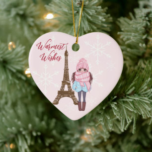 Ornamento De Cerâmica Natal Rosa Eiffel Torre Personalizado de Paris