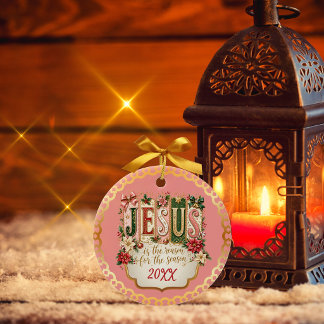 Ornamento De Cerâmica Natal Rosa Jesus é a Razão da Temporada