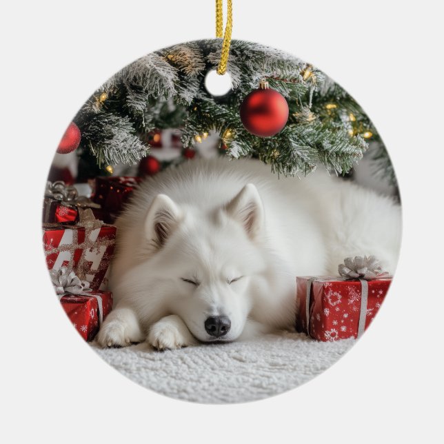 Ornamento De Cerâmica Natal Samoyed (Frente)