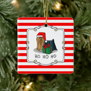 Ornamento De Cerâmica Natal Santa Hat Yorkshire Terrier Yorkie Cute
