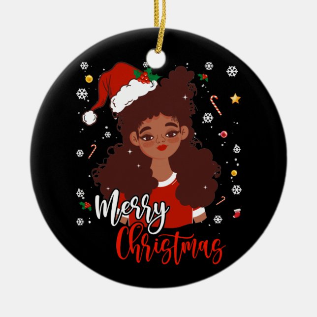 Ornamento De Cerâmica Natal Santa Hirt Camisa Black African American (Frente)