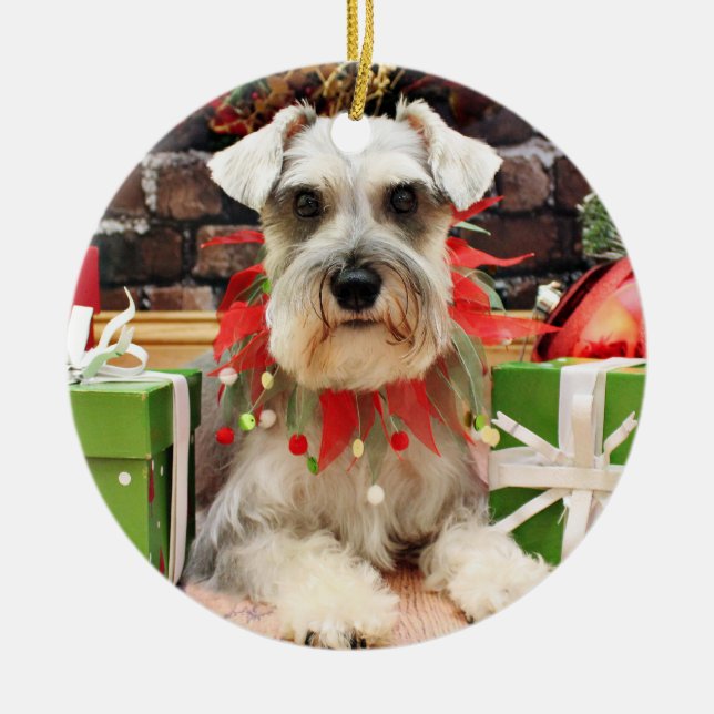 Ornamento De Cerâmica Natal - Schnauzer - Abby (Frente)