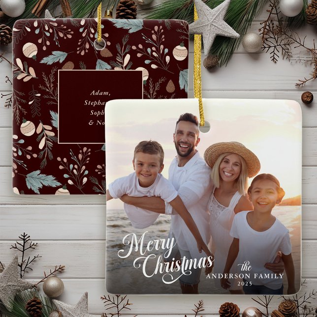 Ornamento De Cerâmica Natal - Script Photo Boho Greenery Natal (Criador carregado)