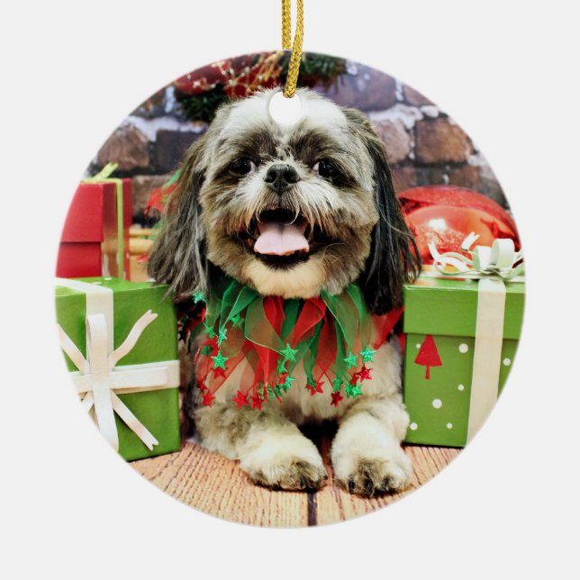Ornamento De Cerâmica Natal - Shih Tzu - Jake (Frente)