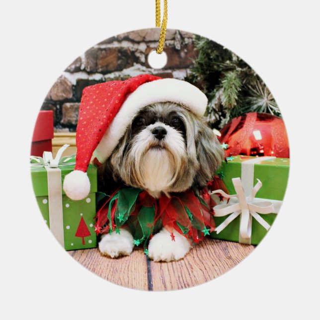 Ornamento De Cerâmica Natal - Shih Tzu - Vince (Frente)