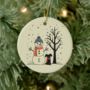 Ornamento De Cerâmica Natal Snowman Xmas Dog Winter