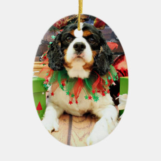 Ornamento De Cerâmica Natal - Spaniel de rei Charles descuidado -