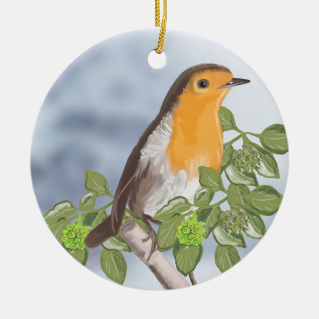 Ornamento De Cerâmica Natal tradicional Robin e Ivy (Frente)